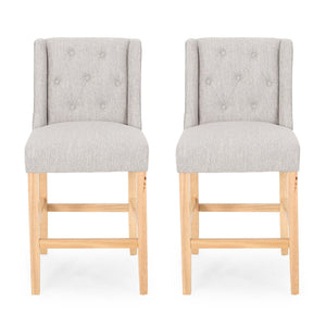 English Elm Christopher Knight Home® - Vienna Tufted Wingback Counter Stools Set of 2 — Elegant Fabric Seating, Button-Tufted Comfort, Durable Rubberwood Frame Light Grey+Natural 64853.00LGRY