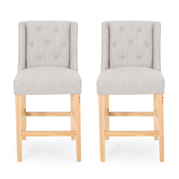 English Elm Christopher Knight Home® - Vienna Tufted Wingback Counter Stools Set of 2 — Elegant Fabric Seating, Button-Tufted Comfort, Durable Rubberwood Frame Light Grey+Natural 64853.00LGRY