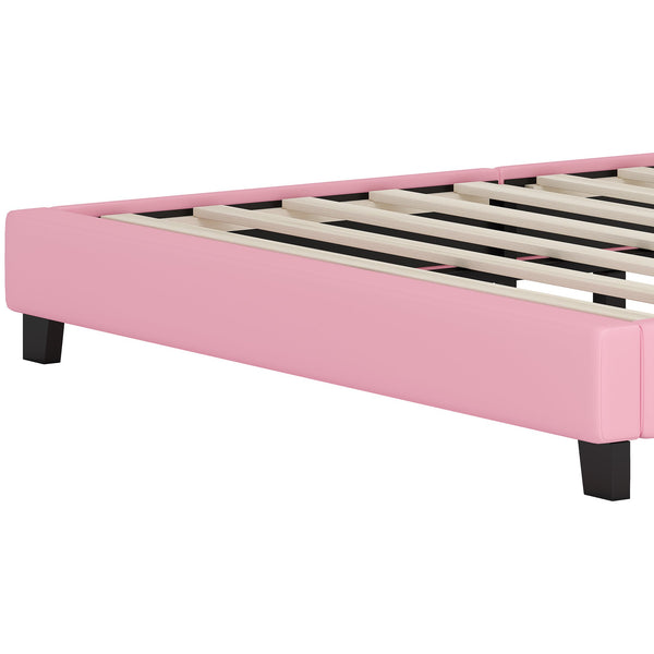 English Elm Full Upholstered Princess Bed with Crown Headboard — Sturdy Full Platform Bed for Girls, 500lb Capacity Pink 58.86 L x 25.98 W x 6.5 H N733P180808H