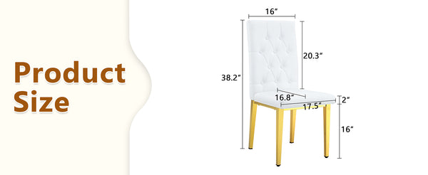English Elm 4 white dining chairs set with gold legs, quilted PU, stud detailing, armless modern vintage style, easy assembly W1151131992
