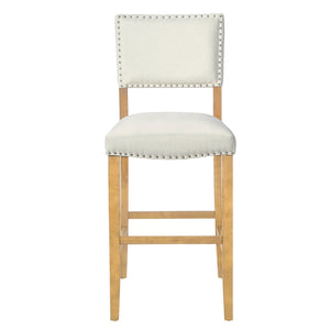English Elm Barstools Set of 2 Nailhead Trim Beige Fabric Rubberwood Frame for Kitchen Island N780P366607N