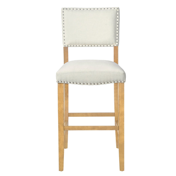 English Elm Barstools Set of 2 Nailhead Trim Beige Fabric Rubberwood Frame for Kitchen Island N780P366607N