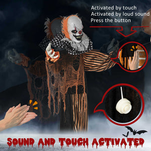 English Elm Outdoor Animated Circus Clown Prop with Motion Sound Activation and Blinking Red Eyes T3971P382649