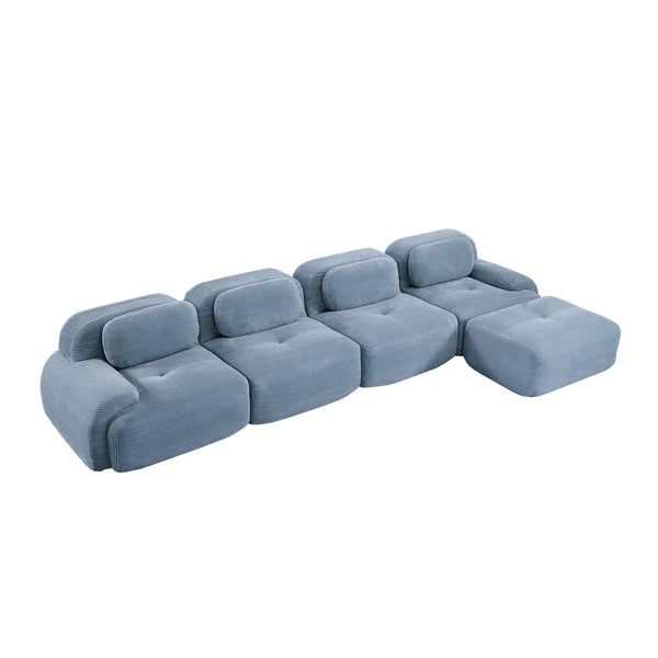 English Elm 4-seat Modular Corduroy Sectional Sofa with Curved Armrests for Living Rooms Blue W714S01253