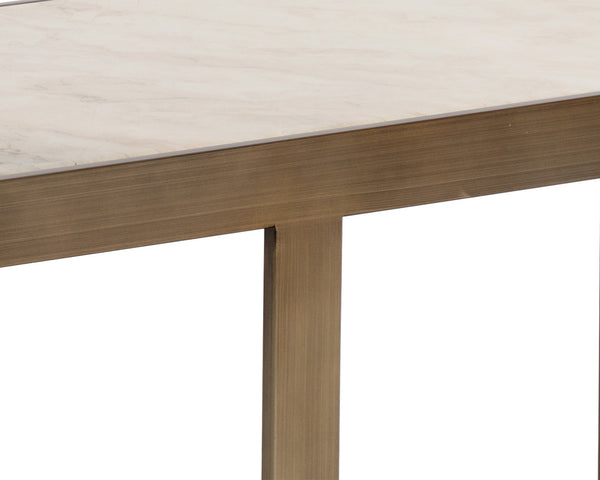 Sunpan Kamali Side Table: Stylish Beige Marble & Antique Gold Base – Modern Elegance for Your Living Space