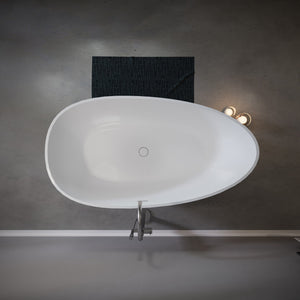 English Elm 59" Stone Resin Freestanding Soaking Tub Spa Grade Oval Design for Modern Baths Glossy White W1920P410046