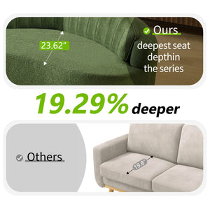 English Elm Curved Two Seat Chenille Sofa Sculptural Wave Design for Studio and Small Living Rooms Green W3612P422592