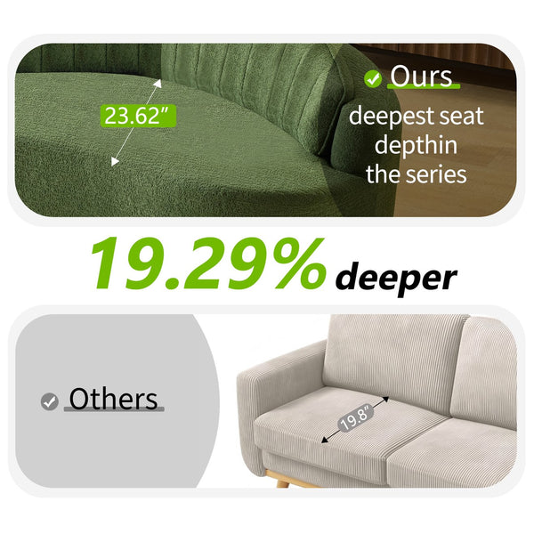 English Elm Curved Two Seat Chenille Sofa Sculptural Wave Design for Studio and Small Living Rooms Green W3612P422592