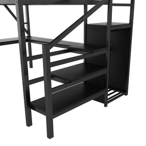 English Elm Metal Queen Loft Bed with L Shaped Desk Wardrobe Rgb Lighting and Usb Charging W2593S00065