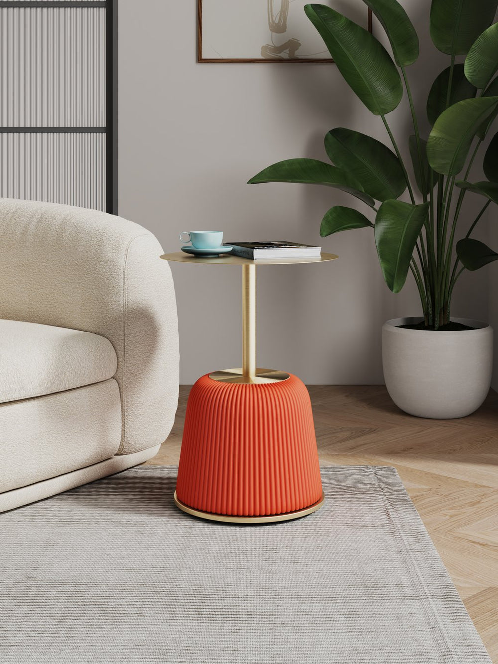 English Elm Anderson Upholstered End Table With Gold Finish Metal Top - Chic Orange Accent For Modern Spaces B365P398483