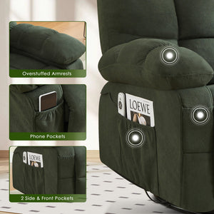 English Elm Massage Swivel Recliner Oversized Chair with Heating Nodes and Usb Port for Living Room Green W1521P352668