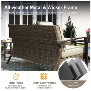 English Elm 2-piece Pe Rattan Outdoor Sofa Set with Steel Frame and Patio Coffee Table Beige B082P455165