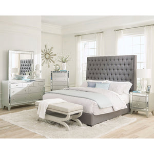 English Elm Grey Button Tufted Upholstered California King Bed Tall Headboard Elegant Bedroom B062S01815