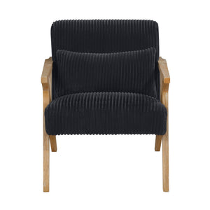 English Elm Upholstered Corduroy Accent Chair with Lumbar Pillow Rubberwood Frame Modern Sitting Room Black B011P455640