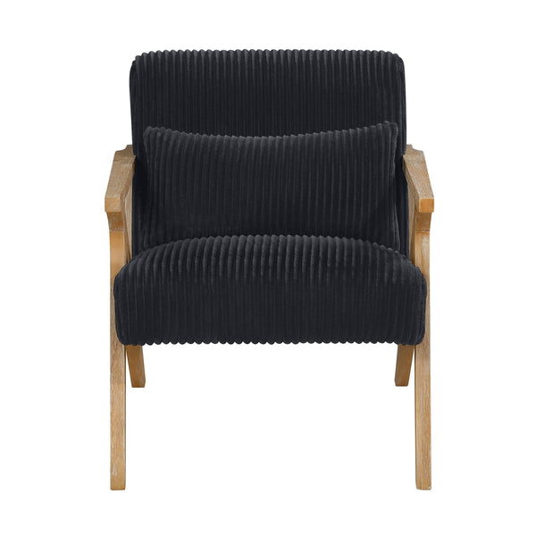 English Elm Upholstered Corduroy Accent Chair with Lumbar Pillow Rubberwood Frame Modern Sitting Room Black B011P455640