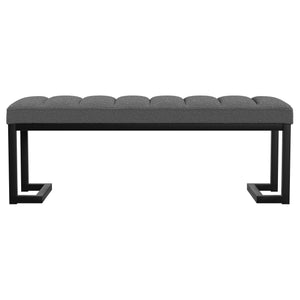 English Elm Mira Charcoal Boucle Upholstered Tufted Accent Bench with Black Metal Frame, Channel Tufting Comfort B062P299936