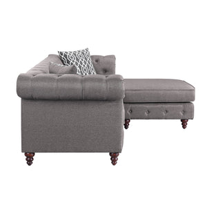 English Elm Waldina Reversible Fabric Sectional Sofa with Pocket Coil Seating, Button Tufting & Nailhead Trim Brown 84 L x 33 W x 26 H B2726P265298