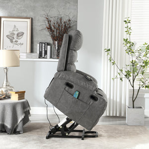 English Elm 21"seat Large Electric Power Lift Recliner Chair with 8-Point Vibration Massage, Lumbar Heat, Remote Control Gray 29.52 L x 26.77 W x 20.47 H W2297P264019