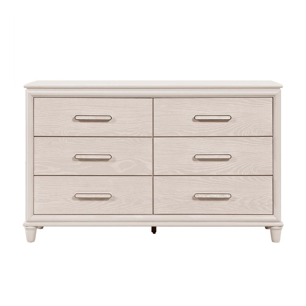English Elm Modern Glam Six Drawer Dresser White Wood Bedroom Storage with Chrome Pulls B011P424782