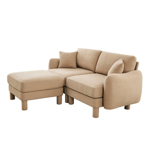 English Elm Boucle 2-Seater Sectional Loveseat Sofa With Shell Armrests & Removable Ottoman For Modern Living W3041S00283