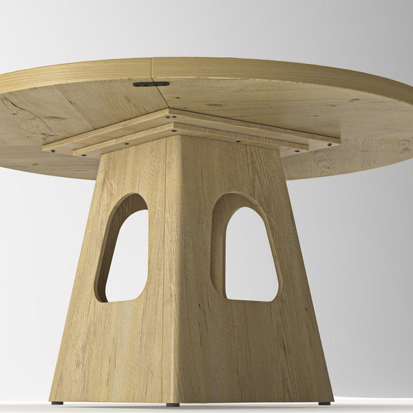English Elm Round Farmhouse Dining Table 47 Inch Wooden Top with Lower Storage Shelf Seats Six Natural W757P367148