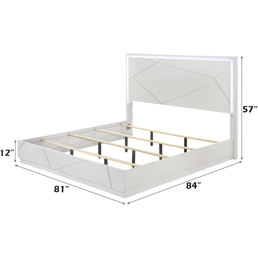 English Elm Esther Gloss White Silver Eastern King Bed with Led Headboard and Embossed Detail B2756S00026