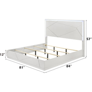 English Elm Esther Gloss White Silver Eastern King Bed with Led Headboard and Embossed Detail B2756S00026