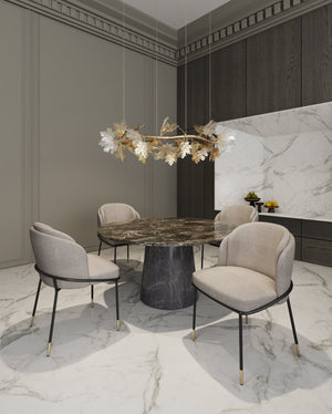 English Elm Flor Elegant Twill Weave Metal Dining Chair with High-Density Foam, Gold Ferrules, Fully Assembled Wheat B365P397762