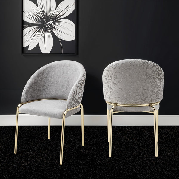 English Elm Onyx Luxurious Velvet & Chenille Accent Chair Light Gray with Gold Metal Legs — Elegant Durable Design B009P332652