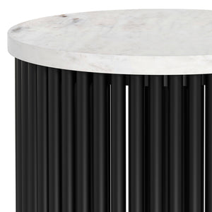 English Elm Demy White Marble Accent Table with Black Slatted Metal Base, Compact Round End Table, 21" H B136P159934