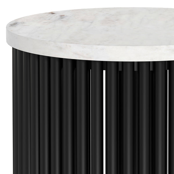 English Elm Demy White Marble Accent Table with Black Slatted Metal Base, Compact Round End Table, 21" H B136P159934