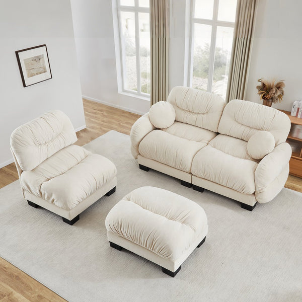 English Elm Pleated Chenille Sectional Sofa with Ergonomic Foam Sculptural Curved Armrests Living Room Beige W5656S00041
