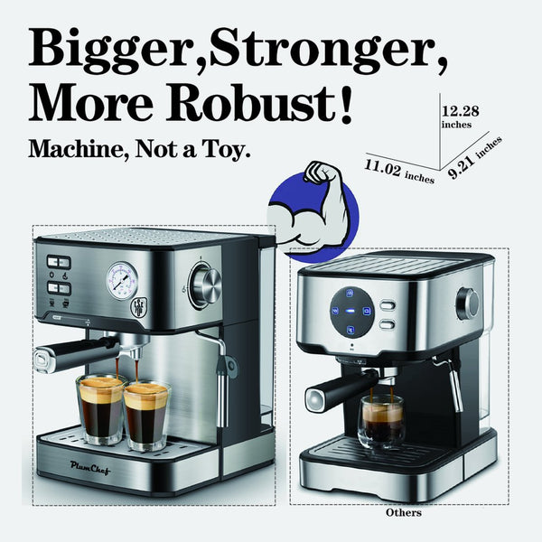 English Elm 20 Bar Stainless Steel Espresso Machine with Steam Wand for Home Barista Brewing W1002P292428