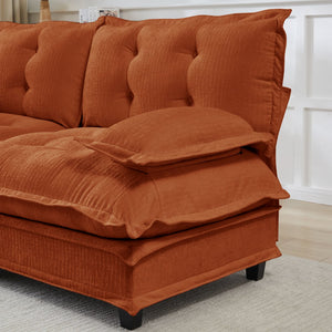 English Elm 107" U Shaped Chenille Sectional Cloud Sofa with Ottomans Deep Seat Modular Living Room Orange W714S01739