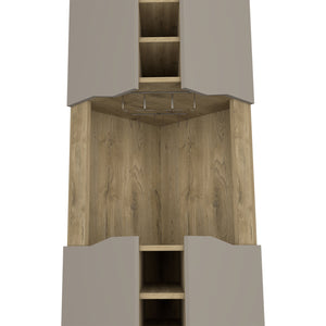 English Elm Grace Corner Bar Cabinet with Wine Rack Stemware Hanging and Concealed Shelving Storage B128S00214