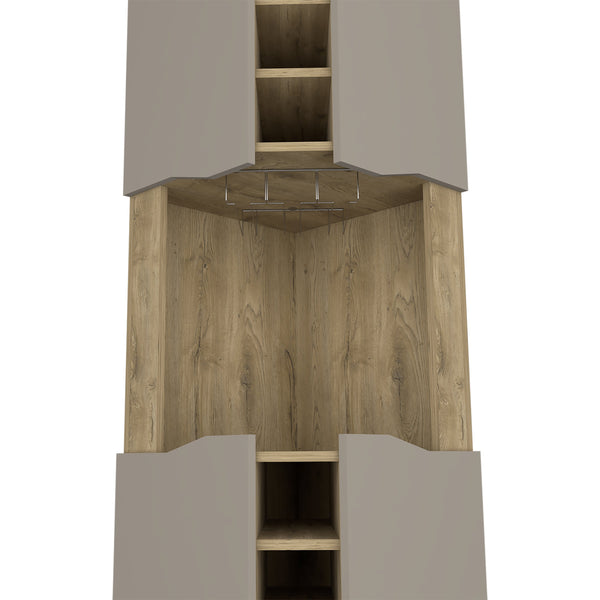 English Elm Grace Corner Bar Cabinet with Wine Rack Stemware Hanging and Concealed Shelving Storage B128S00214