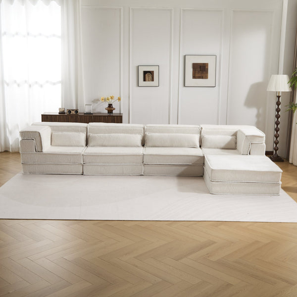 English Elm Compression Mahjong Sofa Bed - Versatile Modular Design, Cozy Circle Fleece, No Assembly, 4 Seater W3723S00035