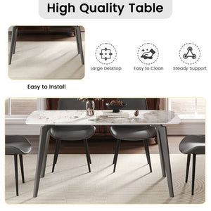 English Elm 62.99" Modern Artificial Stone Dining Table With Curved Edges & Dark Grey Metal Legs For 6 People P1 W1535S00526-GIGA