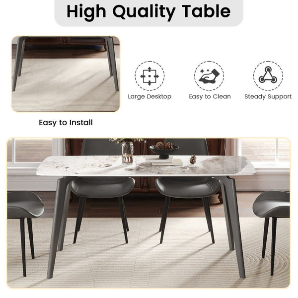 English Elm 62.99" Modern Artificial Stone Dining Table With Curved Edges & Dark Grey Metal Legs For 6 People P1 W1535S00526-GIGA