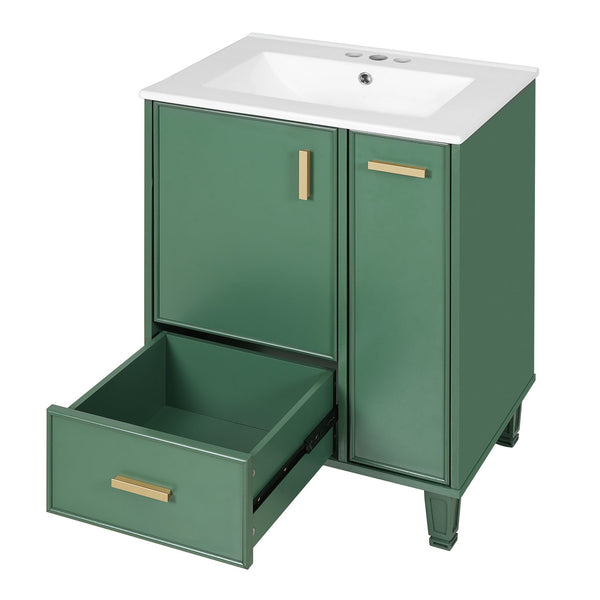 English Elm Christopher Knight Home® - 24" Bathroom Vanity with Ceramic Sink, Solid Wood Frame, Soft-Close Drawers & Ample Storage Appeal Green N759P269734F