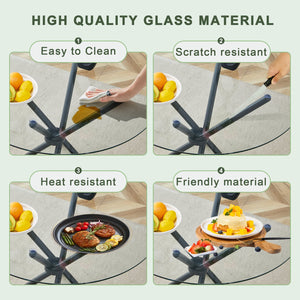 English Elm A circular tempered glass round table 36.6" diameter with sleek black ring metal legs, modern design W1151P294396