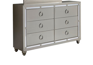 English Elm CHLOE Mirrored Gemstone Silver Chest with Spacious Drawers, Bun Feet and Center Metal Glide Elegance Silver+Grey 65 L x 19.75 W x 39 H B201P215914
