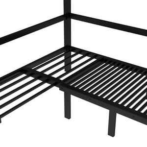 English Elm Queen Metal Bunk Bed - Versatile Queen-Over-Queen With Pull-Out Lower Section & Safety Rails, Black W1580S00208-GIGA