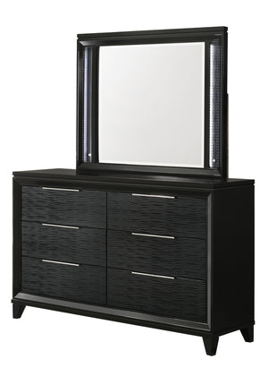 English Elm 1pc Mid-century Matte Six-drawer Solid Wood Dresser with Tapered Legs for Bedroom Black B2741P486340