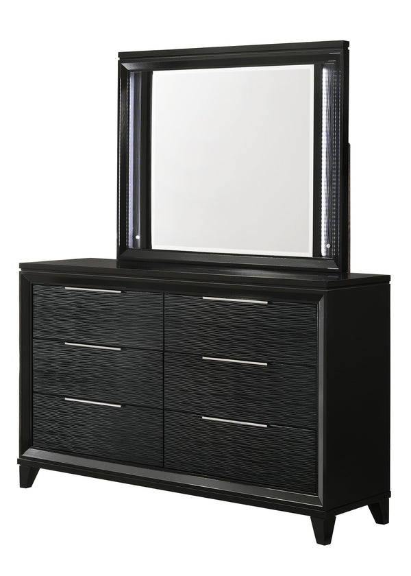 English Elm 1pc Mid-century Matte Six-drawer Solid Wood Dresser with Tapered Legs for Bedroom Black B2741P486340