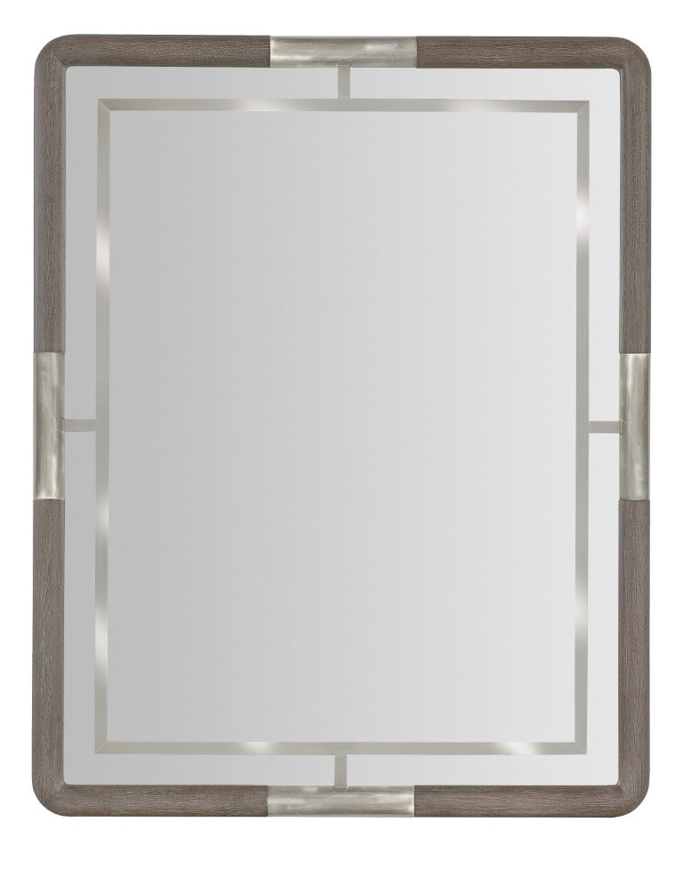 Hooker Furniture Modern Mood Landscape Mirror With Wire-Brushed Quartered Oak Veneer, Warm Pewter Trim, Gallery Focal Point Medium Brown 6850-90009-89
