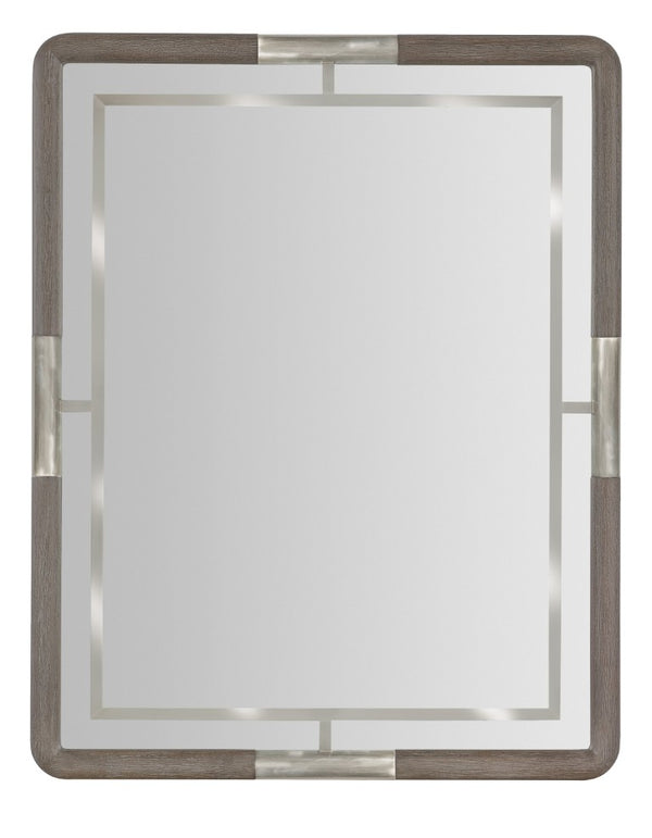 Hooker Furniture Modern Mood Landscape Mirror With Wire-Brushed Quartered Oak Veneer, Warm Pewter Trim, Gallery Focal Point Medium Brown 6850-90009-89