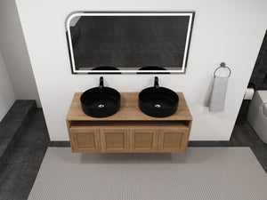 English Elm 48" Modern Wall-Mounted Bathroom Vanity With Black Ceramic Art Sink & Soft-Close Doors, Plywood W999S00400