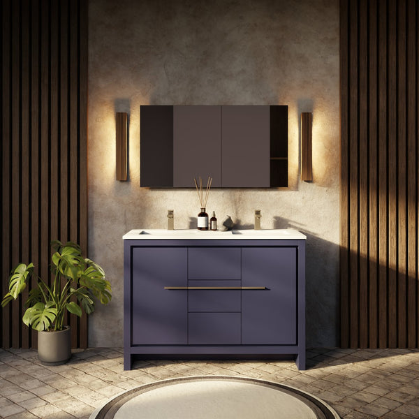 English Elm Navy Elegant Double Bath Vanity 48” W X 20” D With Durable White Quartz Top For Stylish Bathrooms B2731P259388