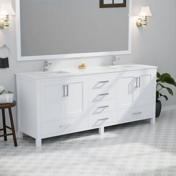 English Elm White Double Bath Vanity With Cultured Marble Top, Spacious Storage & Elegant Design For Modern Bathrooms B2731P259123-GIGA